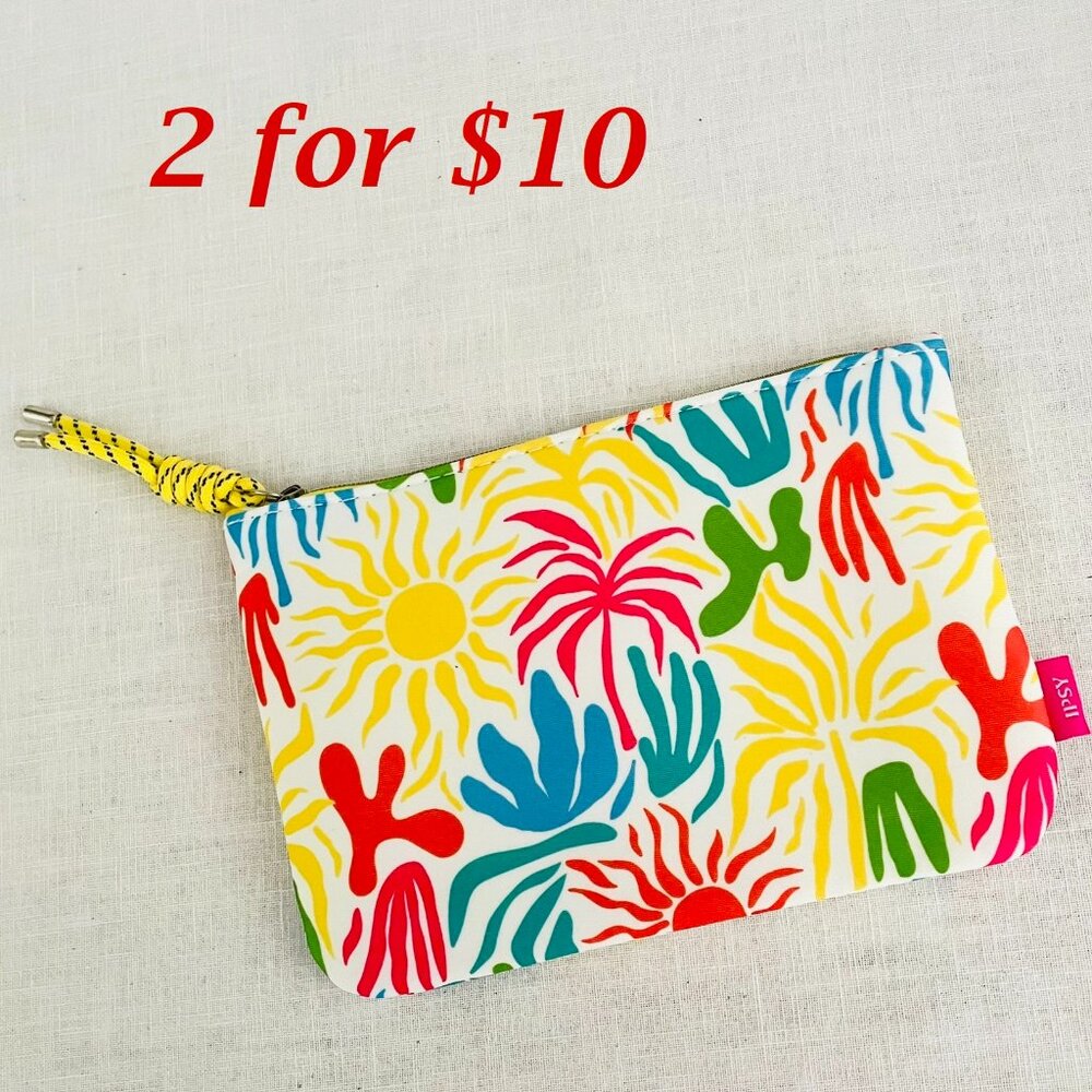 Colorful Summer Tropical Print Makeup Bag sz 5" x 8" Zippered Pouch by Ipsy
